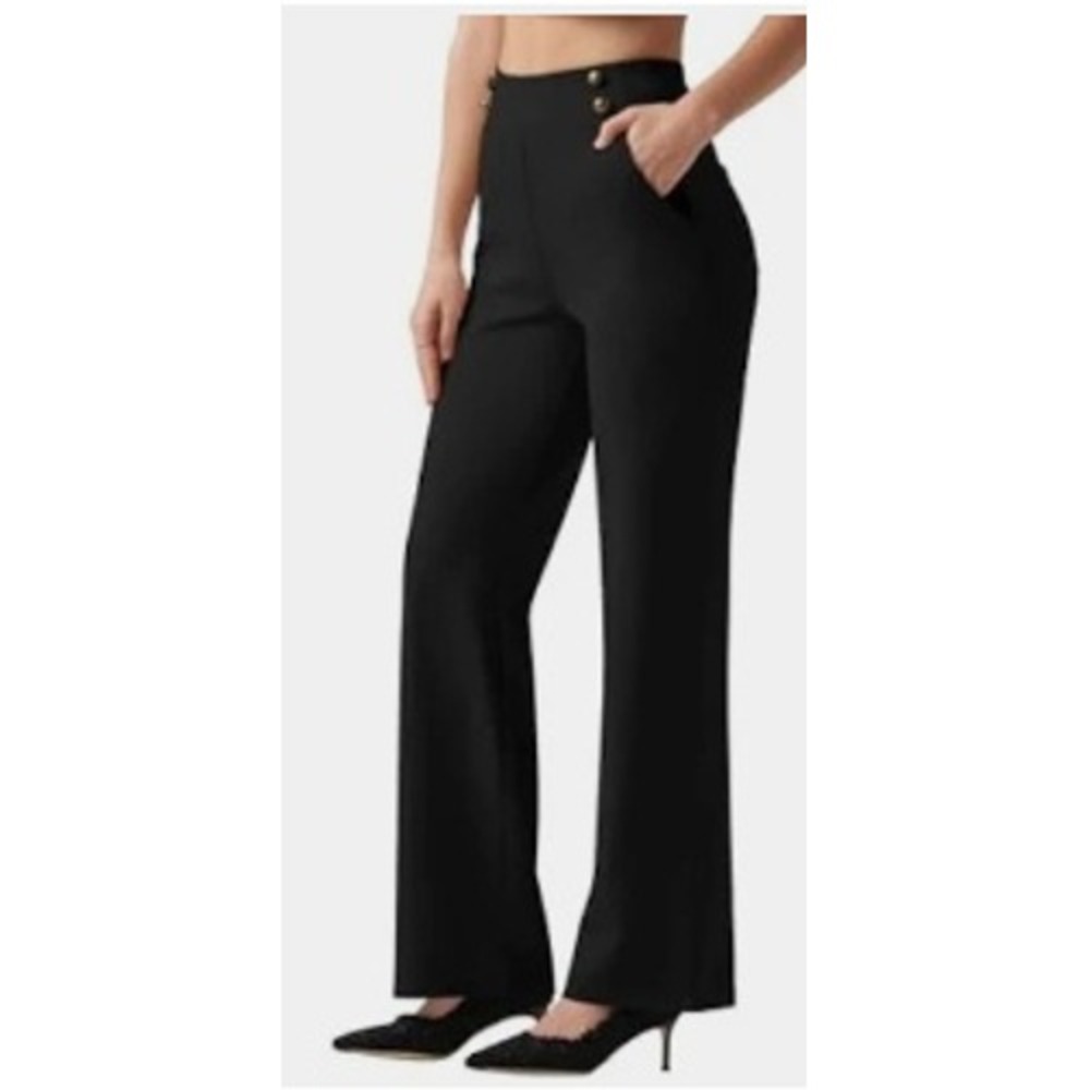 Willit Womens Black Sailor Button Wide Leg Stretch Dress Pants XL High Rise
